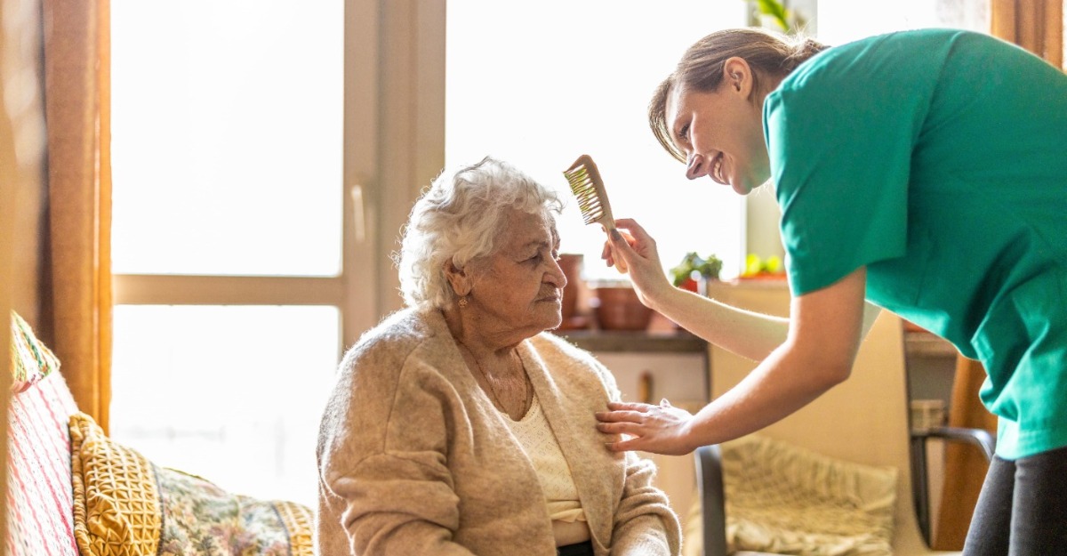 Carer helping lady